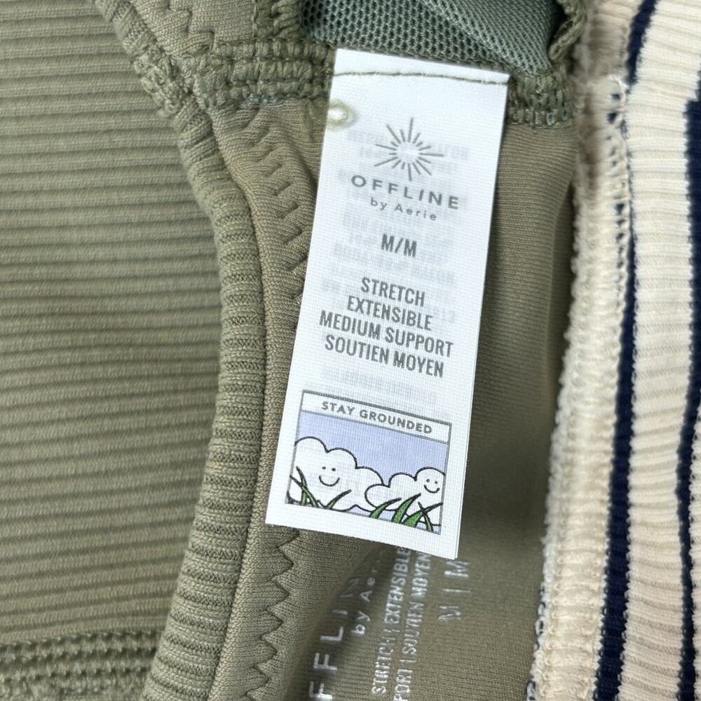 Aerie Offline V-Neck Ribbed Sports Bra Criss Cross Straps Padded Khaki Size M - Picture 5 of 5